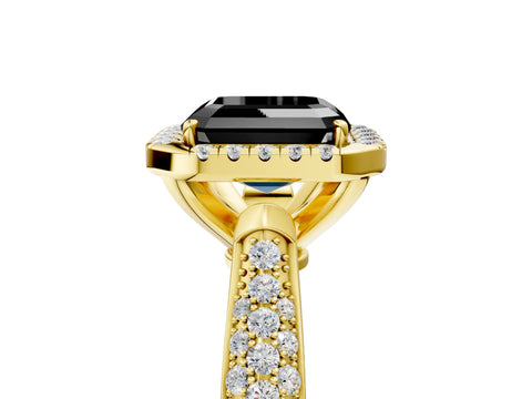 Yellow gold Fancy Black Asscher Cut Halo Diamond Ring with Pavé Band_5
