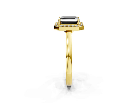 Yellow gold Fancy Black Asscher Cut Halo Diamond Ring with Solitaire Band and Prong Setting_2