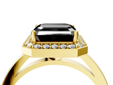 Yellow gold Fancy Black Asscher Cut Halo Diamond Ring with Solitaire Band and Prong Setting_4
