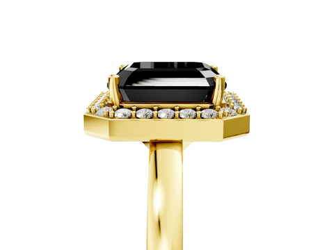 Yellow gold Fancy Black Asscher Cut Halo Diamond Ring with Solitaire Band and Prong Setting_5