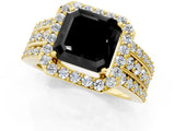 Yellow gold Fancy Black Asscher Cut Halo Diamond Ring with Split Shank and Four-Prong Setting_1