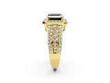 Yellow gold Fancy Black Asscher Cut Halo Diamond Ring with Split Shank and Four-Prong Setting_2