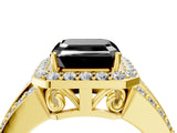 Yellow gold Fancy Black Asscher Cut Halo Diamond Ring with Split Shank and Four-Prong Setting_4