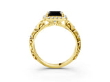 Yellow gold Fancy Black Asscher Cut Halo Diamond Solitaire with Filigree Band and Four-Prong Setting_3