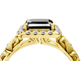 Yellow gold Fancy Black Asscher Cut Halo Diamond Solitaire with Filigree Band and Four-Prong Setting_4