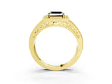 Yellow gold Fancy Black Asscher Cut Halo Diamond Split Shank Ring with Prong Setting_3