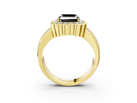 Yellow gold Fancy Black Asscher Cut Halo Diamond Split Shank Ring with Scalloped Prong Setting_3