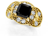 Yellow gold Fancy Black Asscher Cut Halo Milgrain Diamond Engagement Ring with Leaf Band and Four-Prong Setting_1