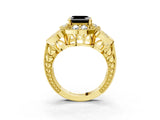 Yellow gold Fancy Black Asscher Cut Halo Milgrain Diamond Engagement Ring with Leaf Band and Four-Prong Setting_3