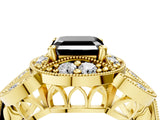 Yellow gold Fancy Black Asscher Cut Halo Milgrain Diamond Engagement Ring with Leaf Band and Four-Prong Setting_4