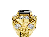 Yellow gold Fancy Black Asscher Cut Halo Milgrain Diamond Engagement Ring with Leaf Band and Four-Prong Setting_5