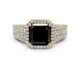 Yellow gold Fancy Black Asscher Cut Halo Pavé Diamond Engagement Ring with Split Shank and Four-Prong Setting_3