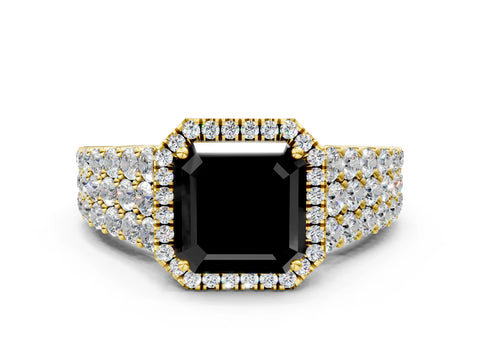 Yellow gold Fancy Black Asscher Cut Halo Pavé Diamond Engagement Ring with Split Shank and Four-Prong Setting_3