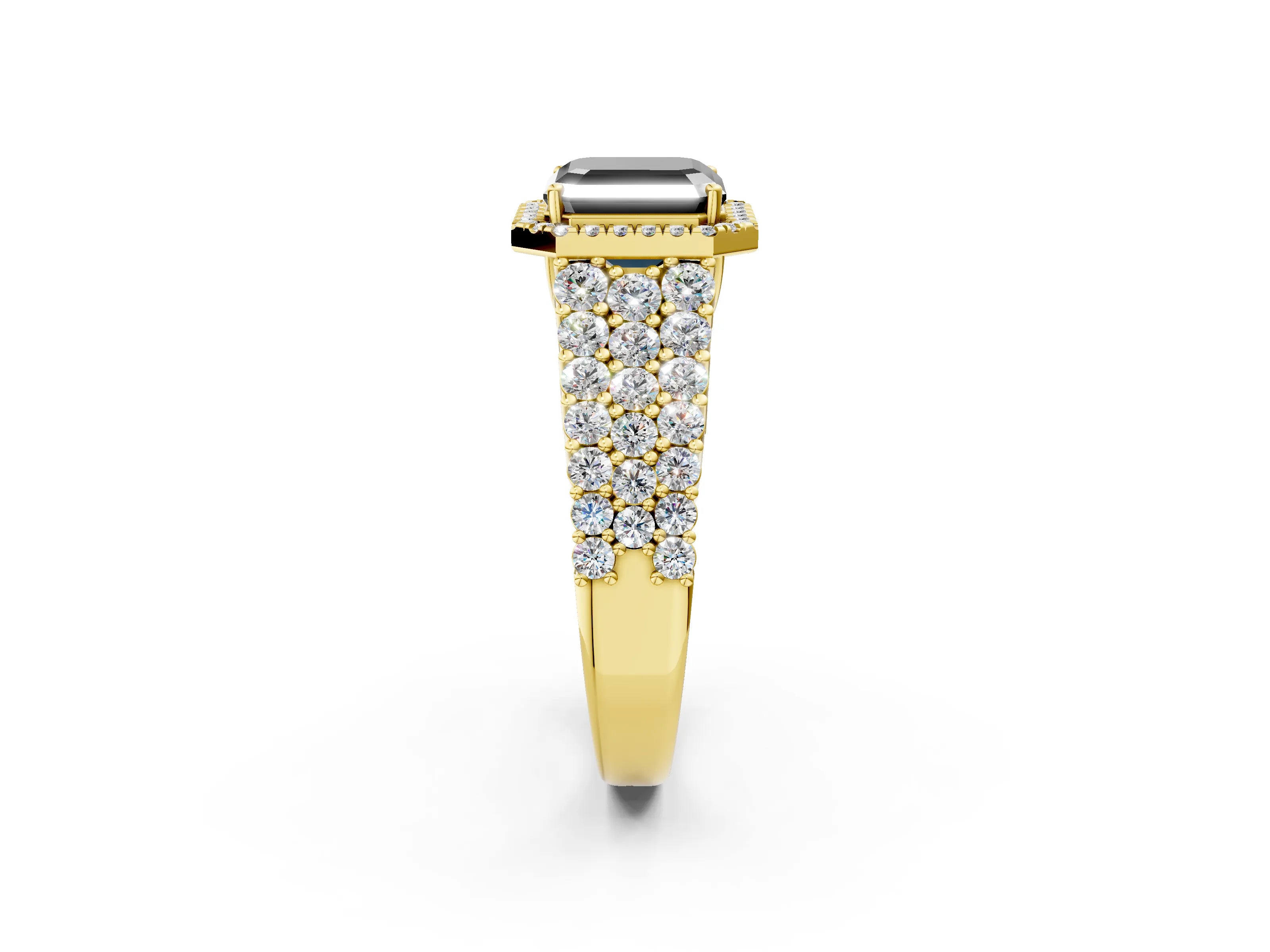 Yellow gold Fancy Black Asscher Cut Halo Pavé Diamond Engagement Ring with Split Shank and Four-Prong Setting_5