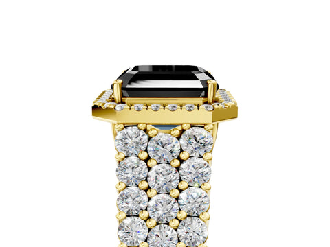 Yellow gold Fancy Black Asscher Cut Halo Pavé Diamond Engagement Ring with Split Shank and Four-Prong Setting_8