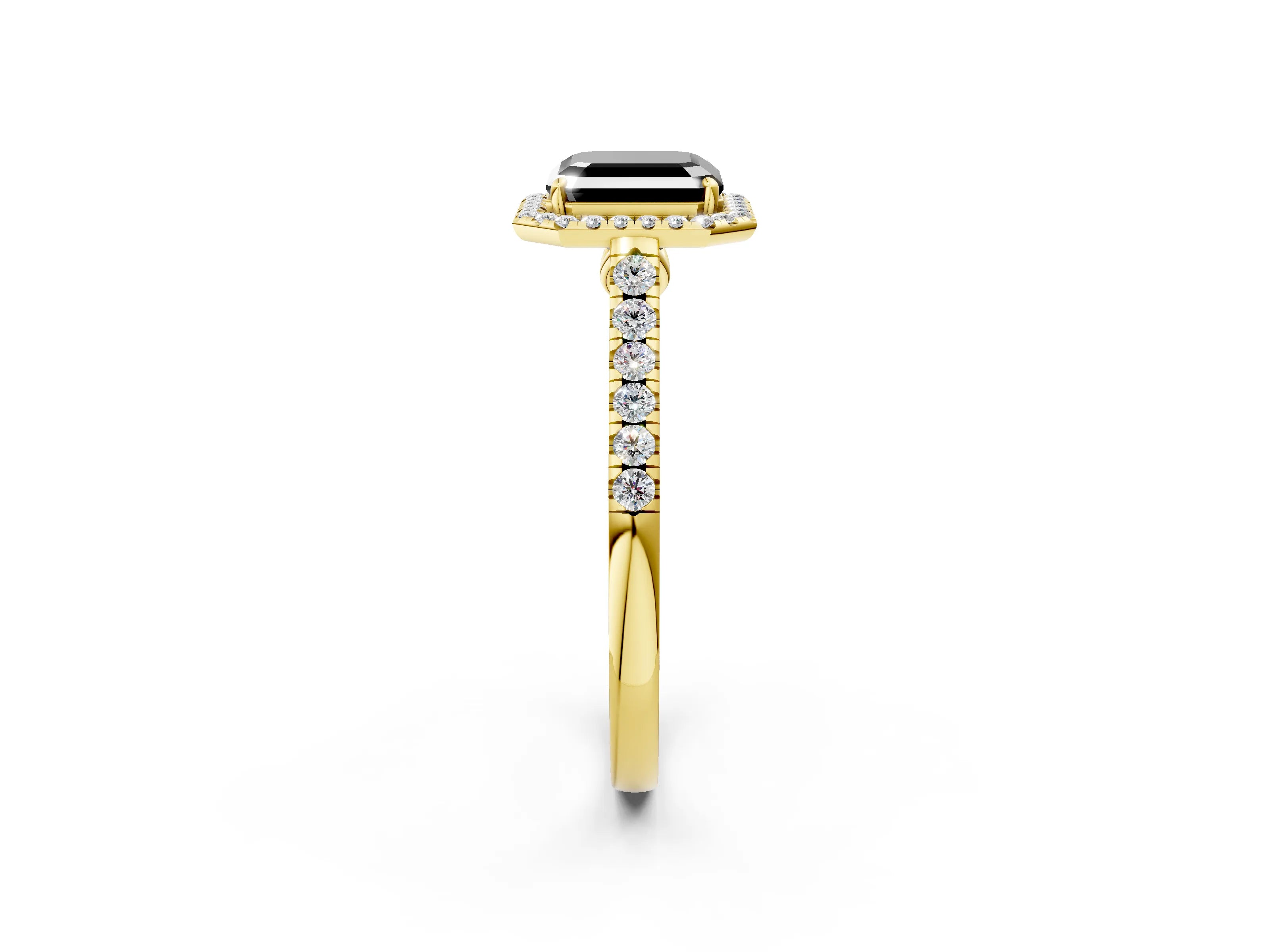 Yellow gold Fancy Black Asscher Cut Halo Pave Diamond Engagement Ring with Four-Prong Setting_2