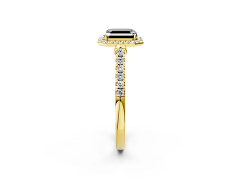 Yellow gold Fancy Black Asscher Cut Halo Pave Diamond Engagement Ring with Four-Prong Setting_2