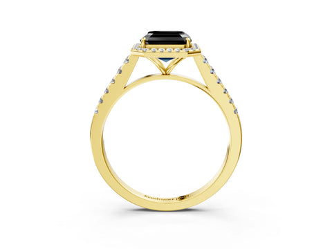 Yellow gold Fancy Black Asscher Cut Halo Pave Diamond Engagement Ring with Four-Prong Setting_3