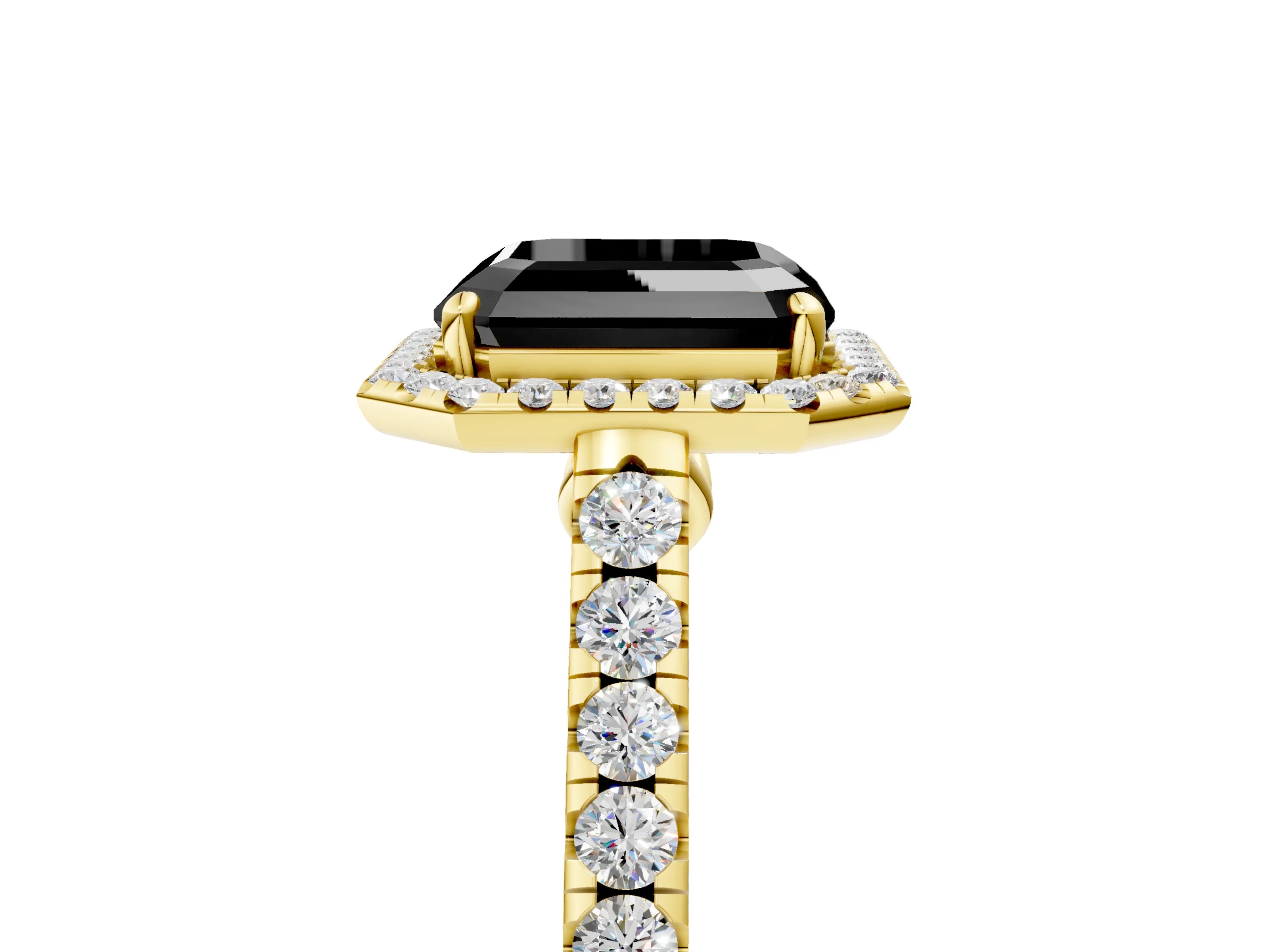 Yellow gold Fancy Black Asscher Cut Halo Pave Diamond Engagement Ring with Four-Prong Setting_5
