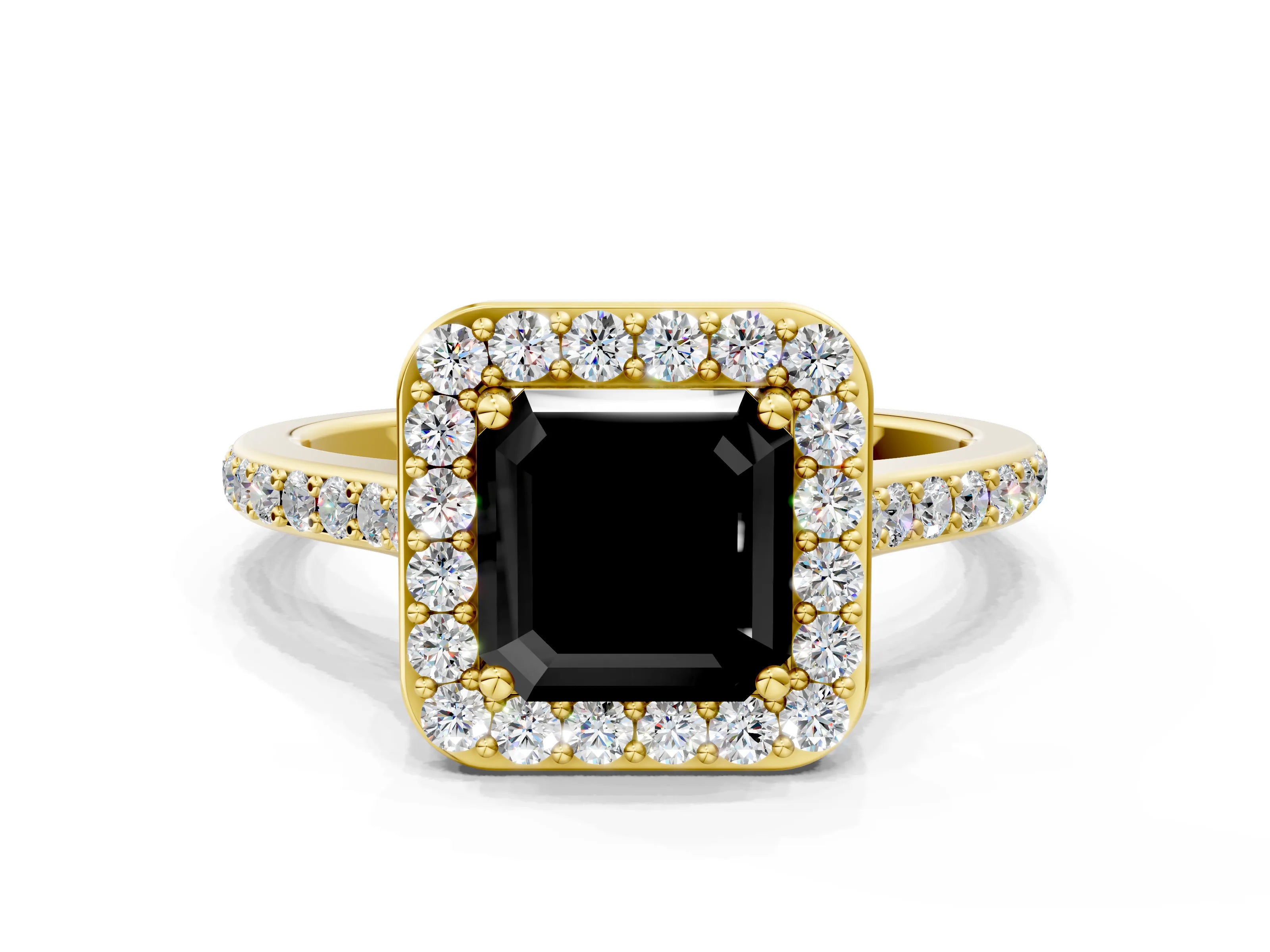 Yellow gold Fancy Black Asscher Cut Halo Round Diamond Pavé Band with Four-Prong Setting_3
