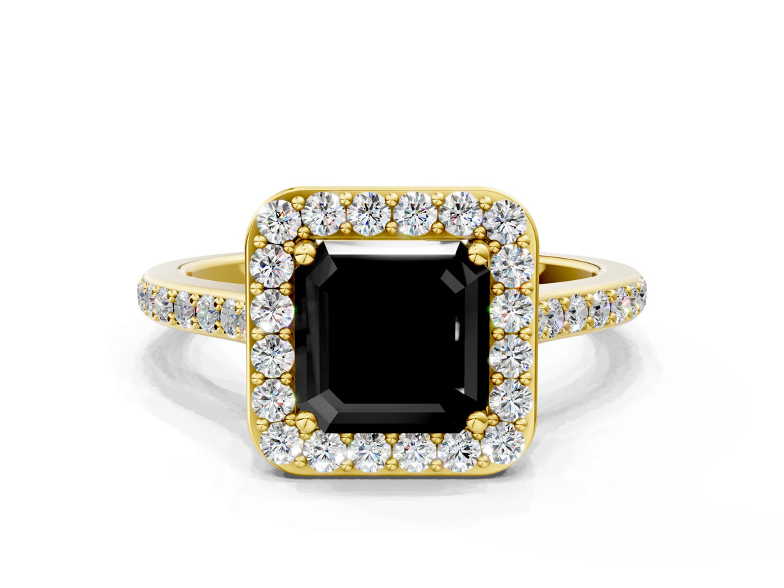 Yellow gold Fancy Black Asscher Cut Halo Round Diamond Pavé Band with Four-Prong Setting_3