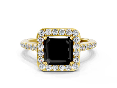 Yellow gold Fancy Black Asscher Cut Halo Round Diamond Pavé Band with Four-Prong Setting_3