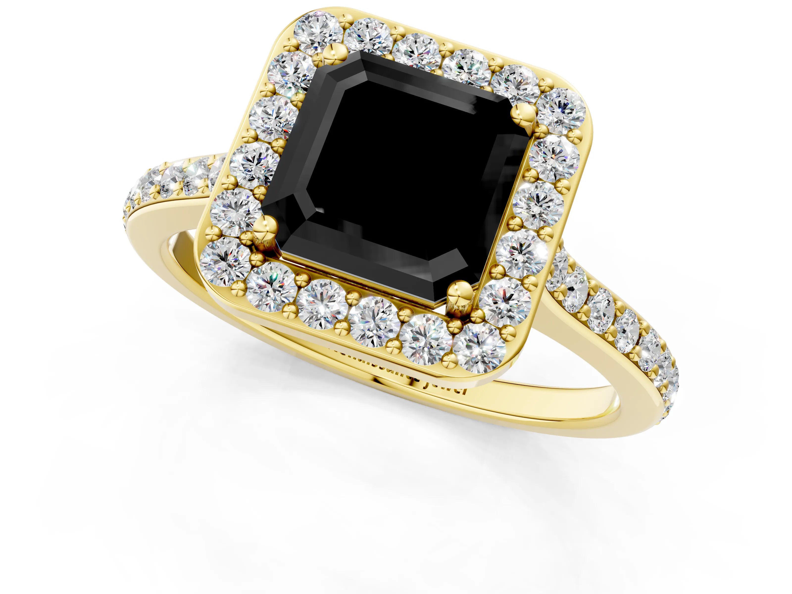 Yellow gold Fancy Black Asscher Cut Halo Round Diamond Pavé Band with Four-Prong Setting_4