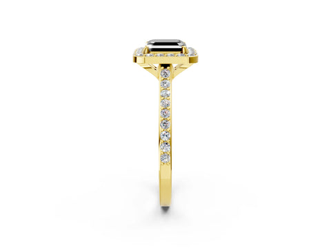 Yellow gold Fancy Black Asscher Cut Halo Round Diamond Pavé Band with Four-Prong Setting_5