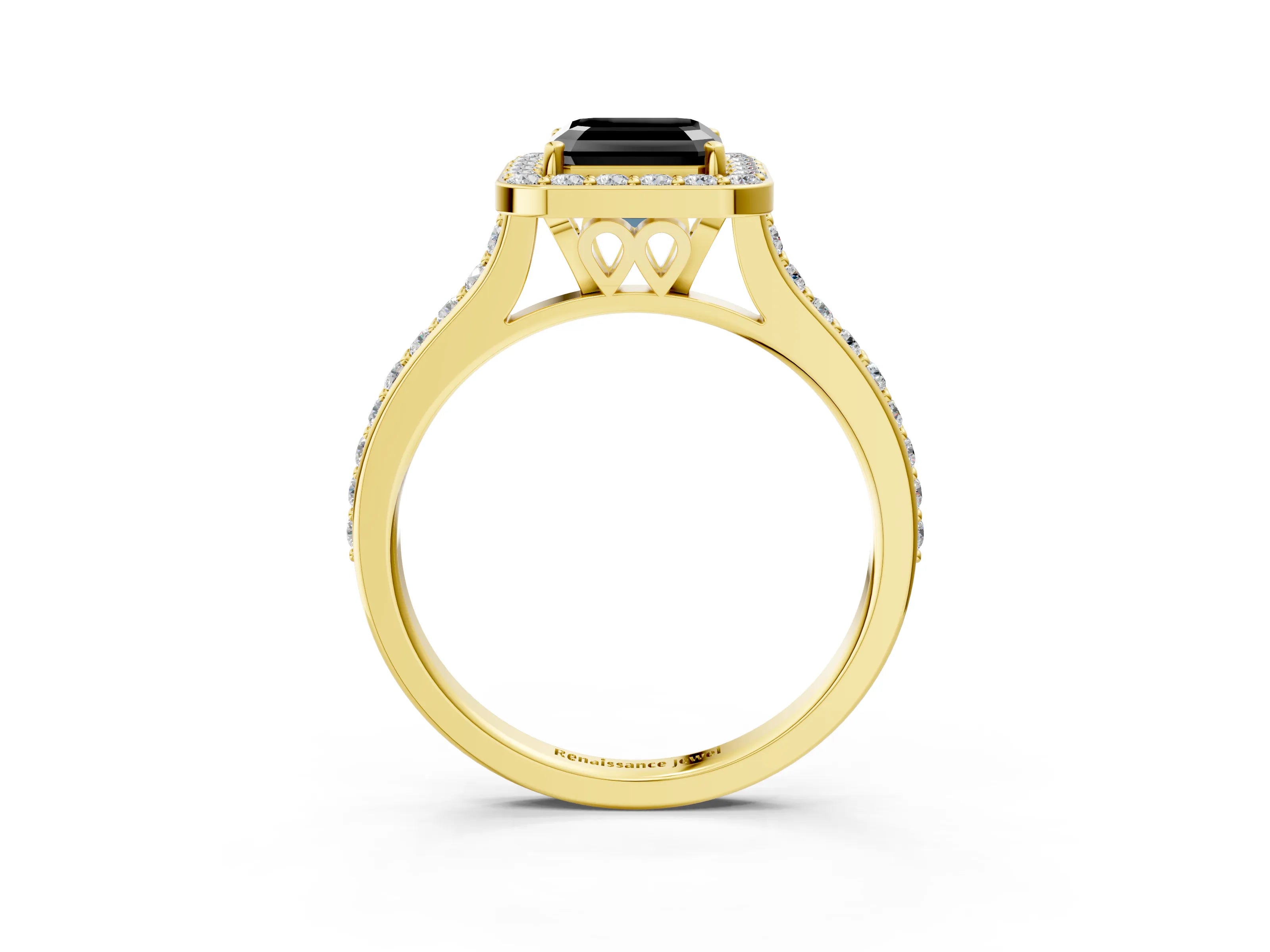 Yellow gold Fancy Black Asscher Cut Halo Round Diamond Pavé Band with Four-Prong Setting_6