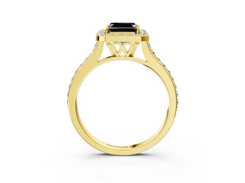 Yellow gold Fancy Black Asscher Cut Halo Round Diamond Pavé Band with Four-Prong Setting_6