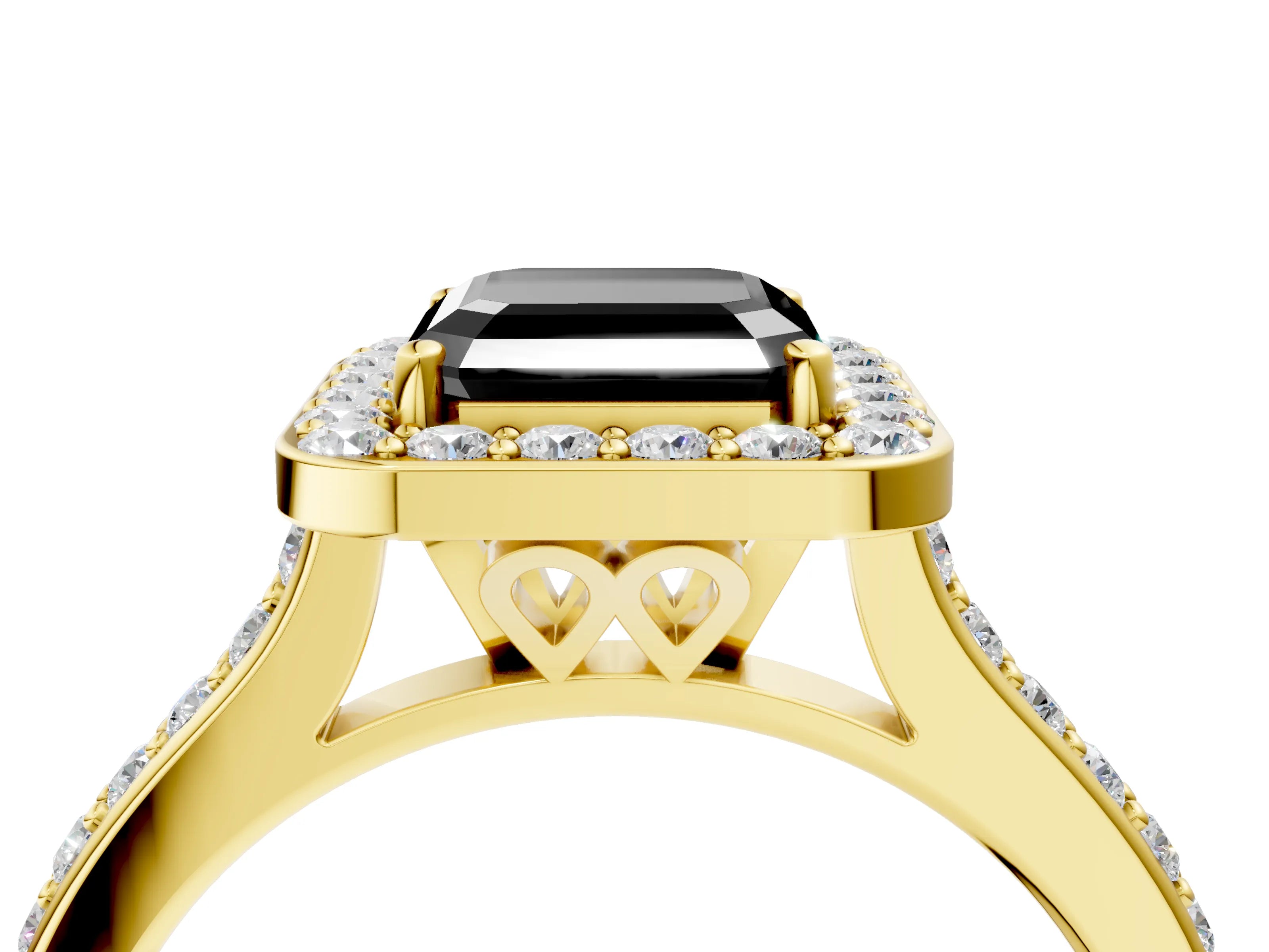 Yellow gold Fancy Black Asscher Cut Halo Round Diamond Pavé Band with Four-Prong Setting_7