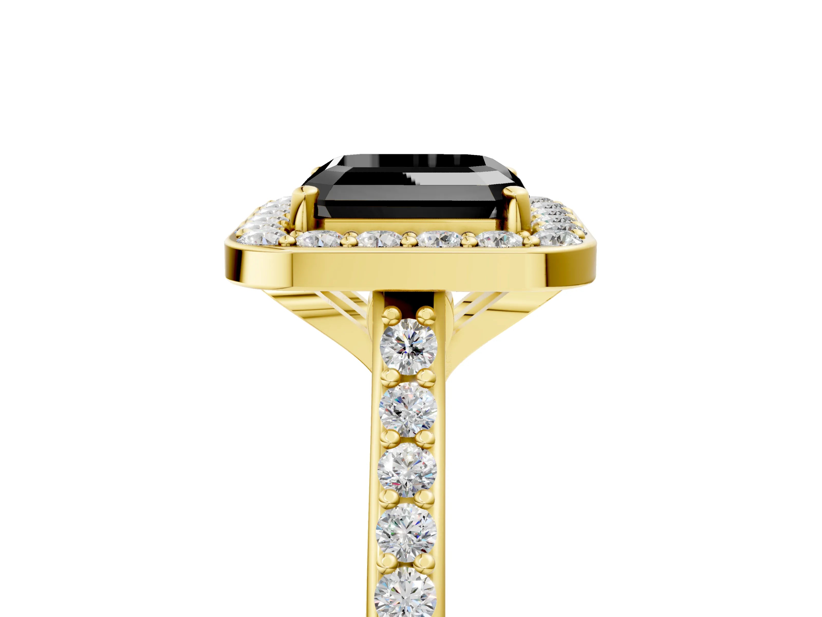 Yellow gold Fancy Black Asscher Cut Halo Round Diamond Pavé Band with Four-Prong Setting_8