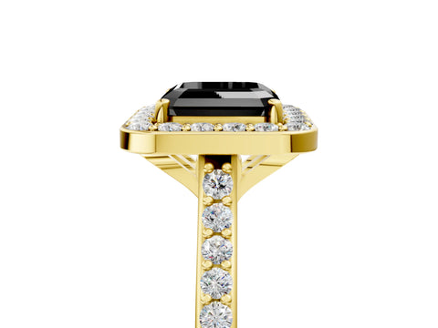 Yellow gold Fancy Black Asscher Cut Halo Round Diamond Pavé Band with Four-Prong Setting_8