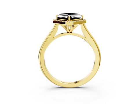 Yellow gold Fancy Black Asscher Cut Halo Round Diamond Solitaire Engagement Ring with Pave Band and Four-Prong Setting_15