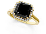Yellow gold Fancy Black Asscher Cut Halo Round Diamond Solitaire Ring with Pavé Band and Four-Prong Setting_1