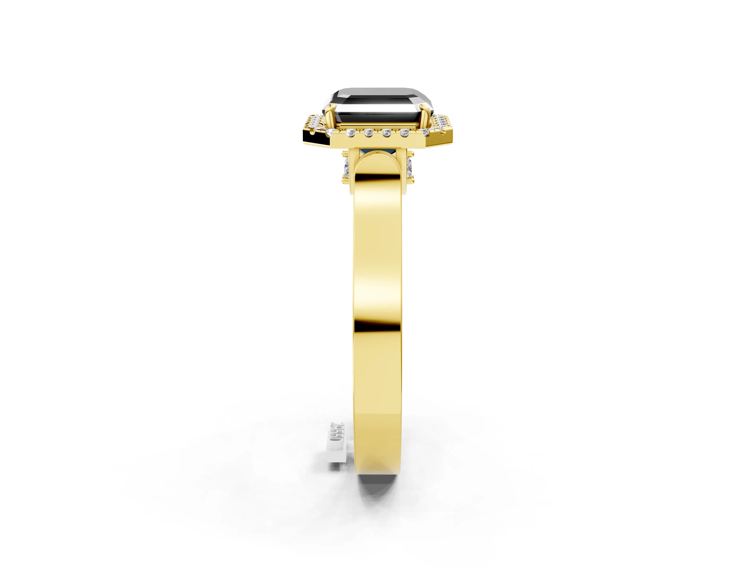 Yellow gold Fancy Black Asscher Cut Halo Round Diamond Twist Band with Four-Prong Setting_2