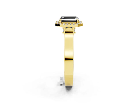 Yellow gold Fancy Black Asscher Cut Halo Round Diamond Twist Band with Four-Prong Setting_2