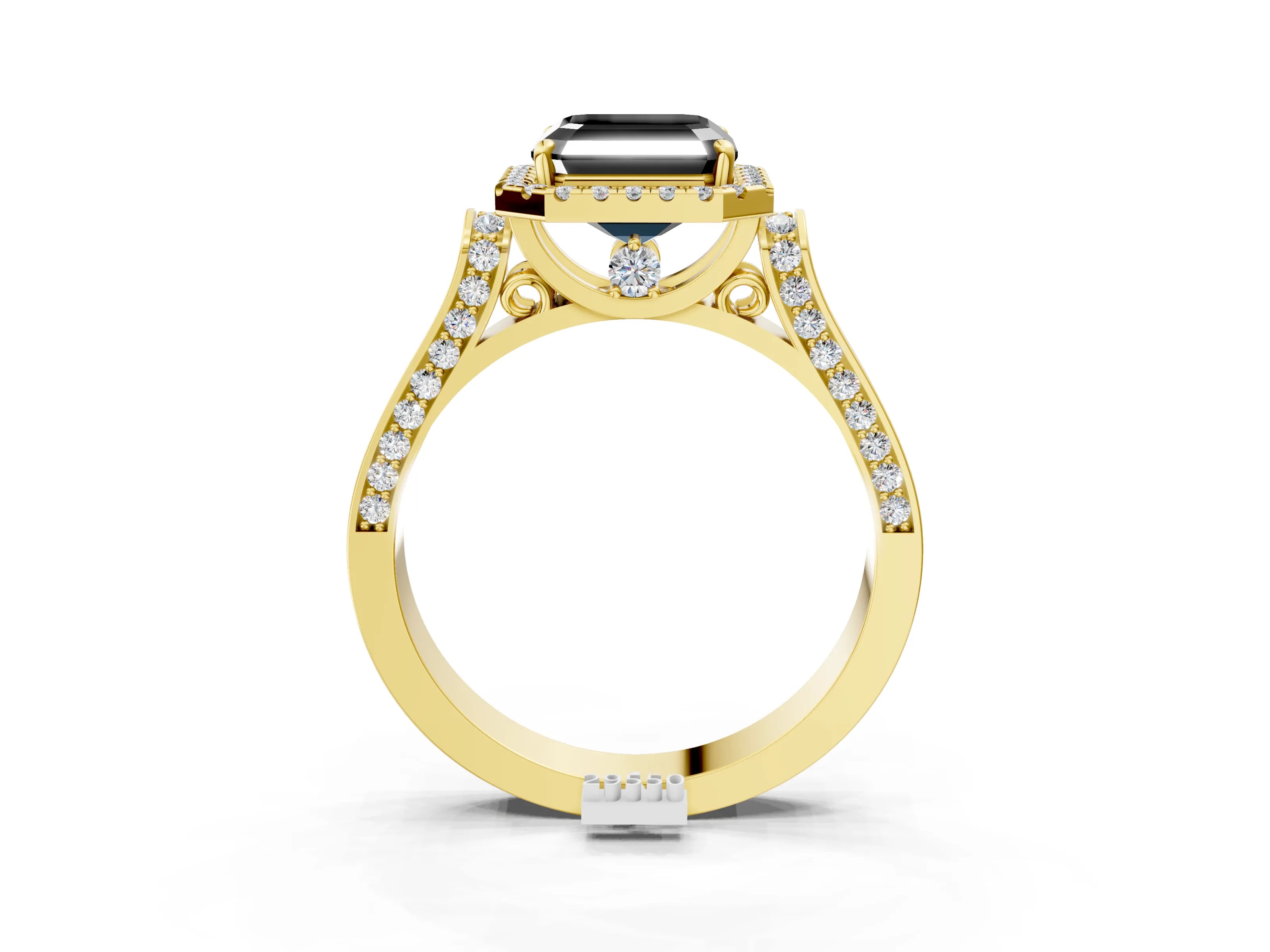 Yellow gold Fancy Black Asscher Cut Halo Round Diamond Twist Band with Four-Prong Setting_3