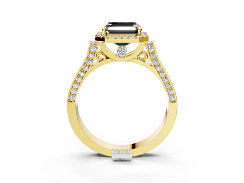 Yellow gold Fancy Black Asscher Cut Halo Round Diamond Twist Band with Four-Prong Setting_3