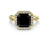 Yellow gold Fancy Black Asscher Cut Halo Twist Band with Four-Prong Setting_12
