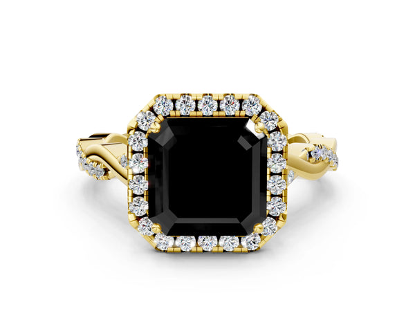 Yellow Gold Asscher Cut Interwoven Twist Halo Engagement Ring Setting for Black Center
