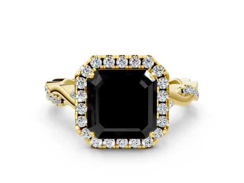 Yellow gold Fancy Black Asscher Cut Halo Twist Band with Four-Prong Setting_12