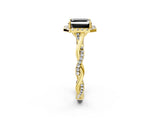 Yellow gold Fancy Black Asscher Cut Halo Twist Band with Four-Prong Setting_14