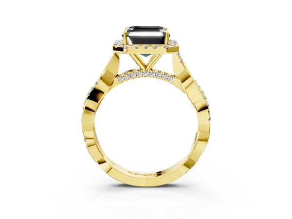 Yellow Gold Asscher Cut Interwoven Twist Halo Engagement Ring Setting for Black Center