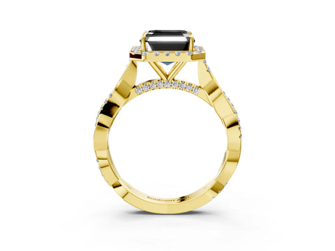 Yellow gold Fancy Black Asscher Cut Halo Twist Band with Four-Prong Setting_3
