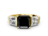 Yellow gold Fancy Black Asscher Cut Solitaire Baguette Side Stone Channel Set Engagement Ring
