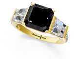 Yellow gold Fancy Black Asscher Cut Solitaire Baguette Side Stone Channel Set Engagement Ring_1