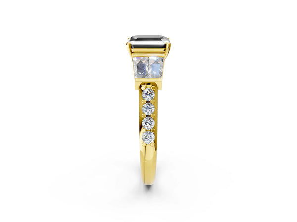 Yellow Gold Asscher Cut Engagement Ring Setting for Black Center with Channel Set Baguette Band