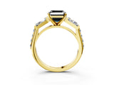 Yellow gold Fancy Black Asscher Cut Solitaire Baguette Side Stone Channel Set Engagement Ring_3