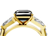 Yellow gold Fancy Black Asscher Cut Solitaire Baguette Side Stone Channel Set Engagement Ring_4